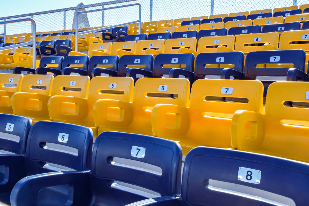 Blue and yellow numbered stadium seating